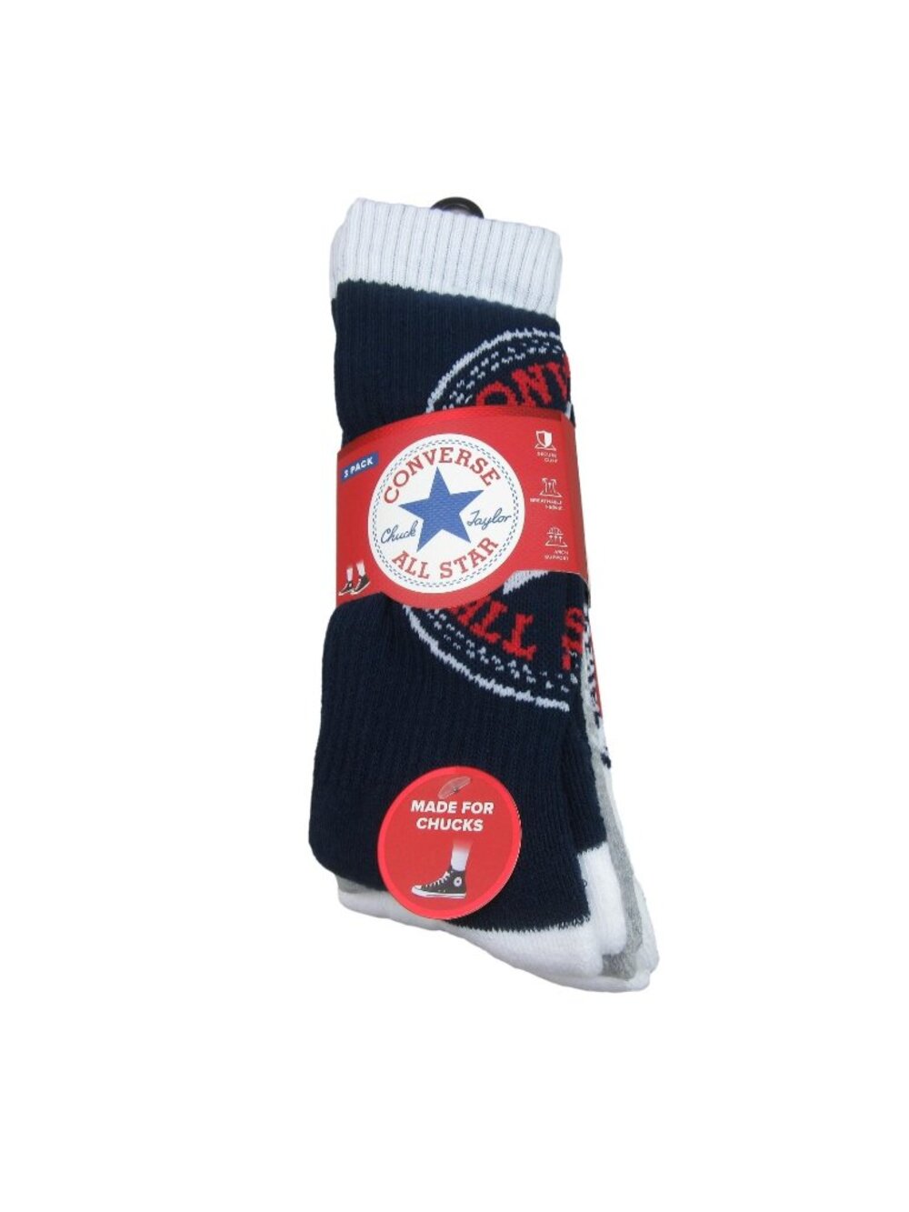 Converse All Star Chucks Crew Socks Mens Size 6-12 Multi-Pack (3 Pairs) NEW